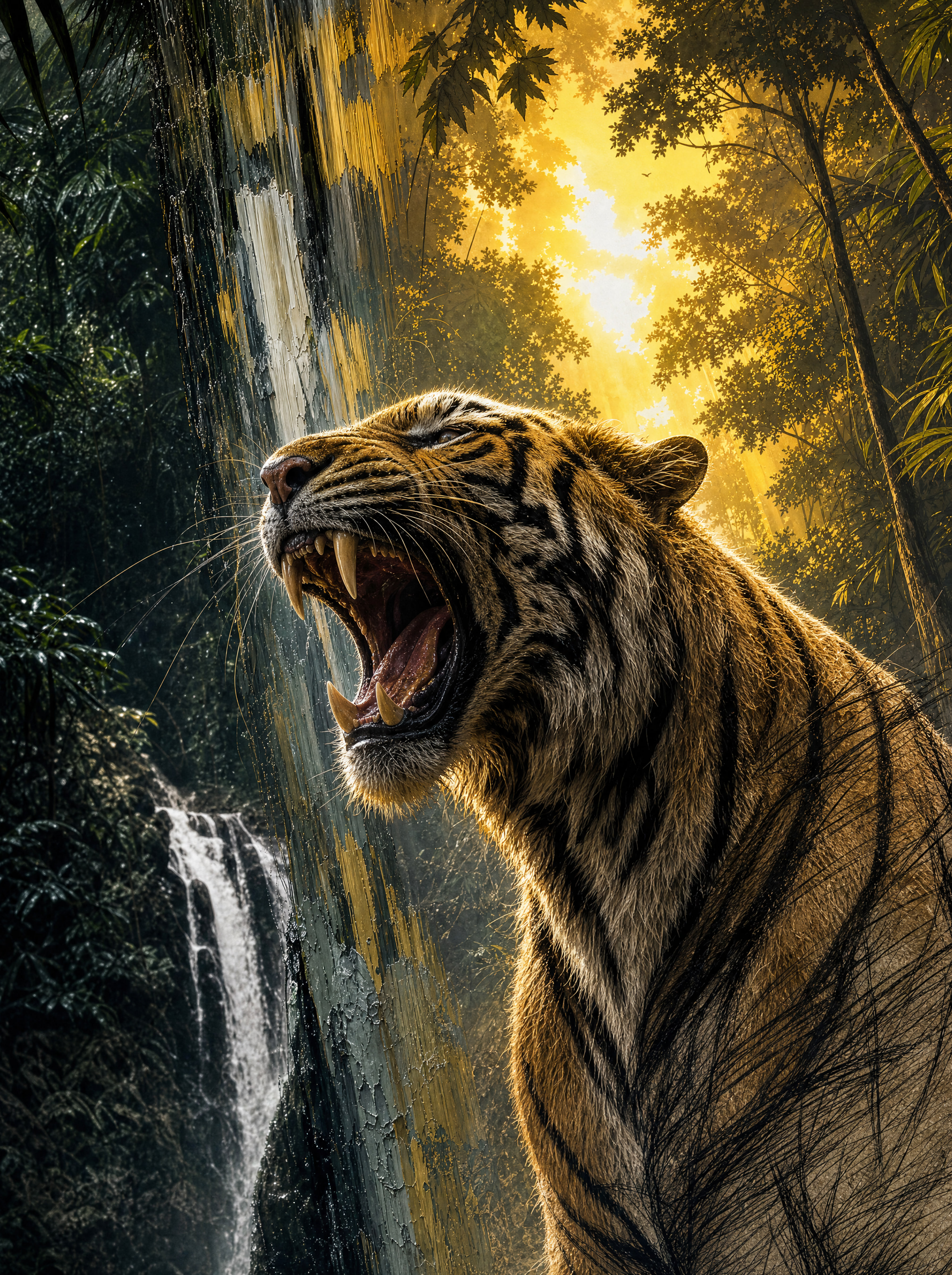 Tiger im goldenen Licht eines Waldes